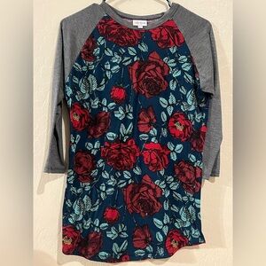 LULAROE Rose Floral “Randy” Baseball Tee- Size XS